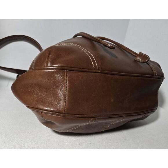 Vintage FOSSIL Brown British Tan Leather Shoulder Drawstring Bucket Bag - Picture 9 of 14